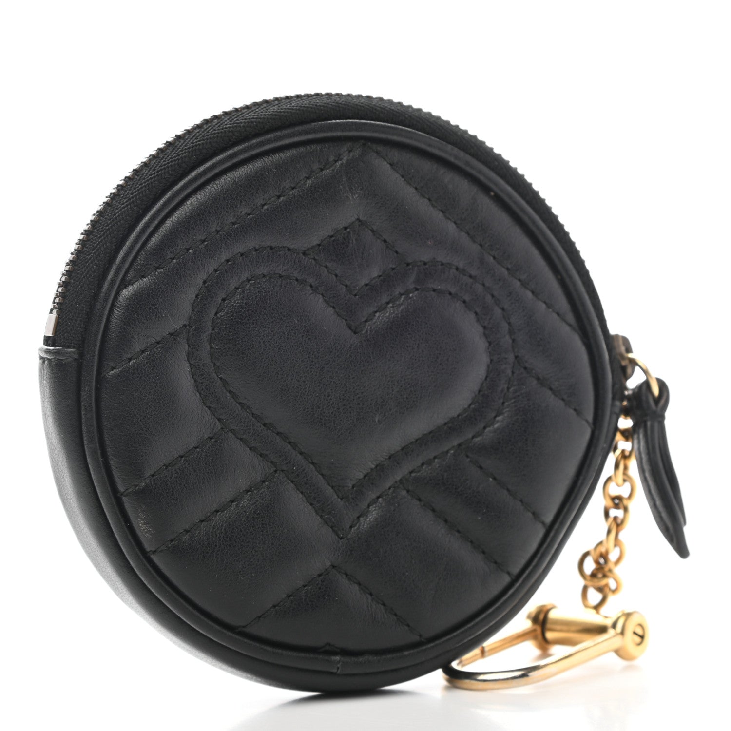 Gucci Calfskin Matelasse GG Marmont Round Coin Purse Black 3 of 7