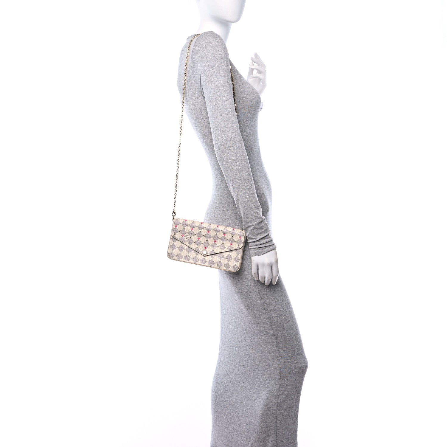 Louis Vuitton Damier Azur Studded Pochette Felicie Chain Wallet Fuchsia 2 of 11