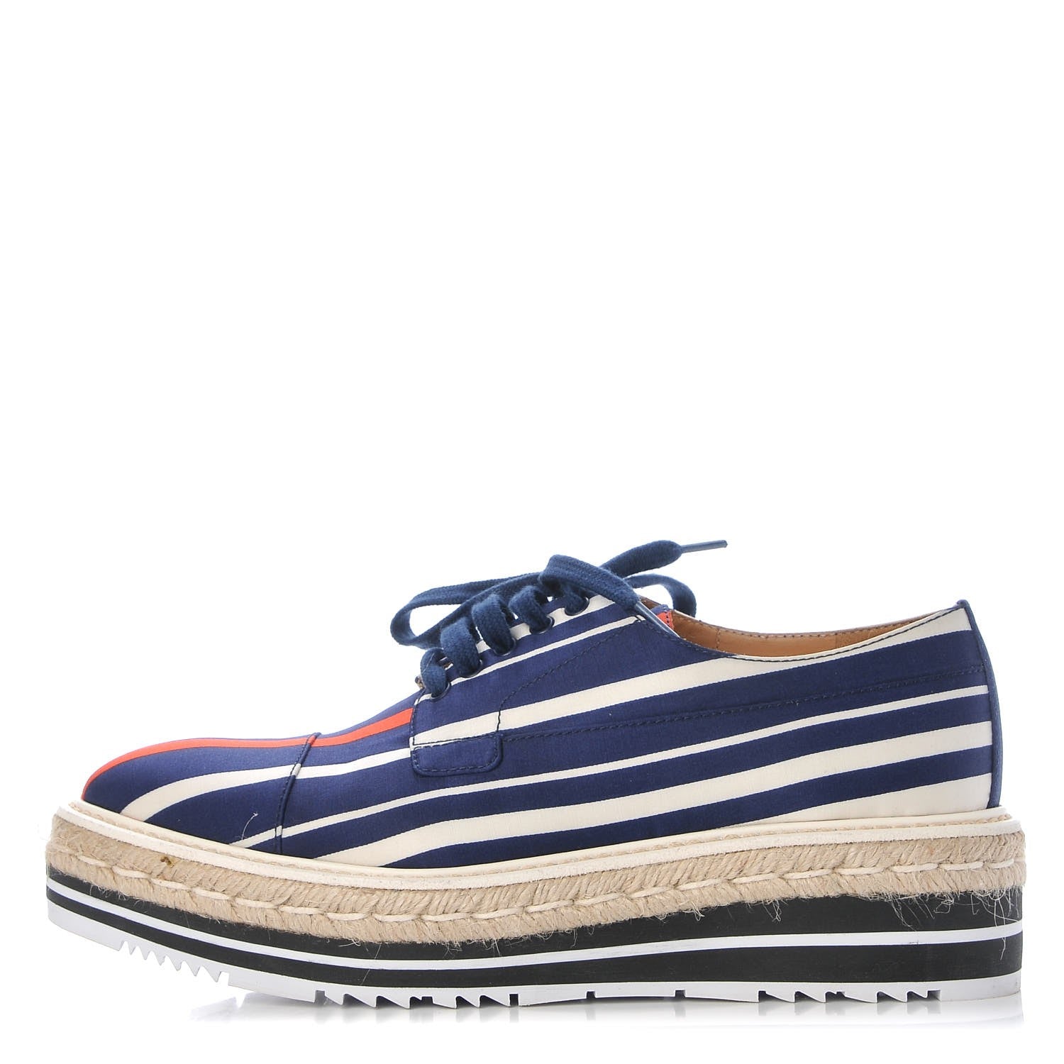 Prada Radzimir Fabric Striped Platform Creeper 38.5 Bluette Rosso 1 of 14