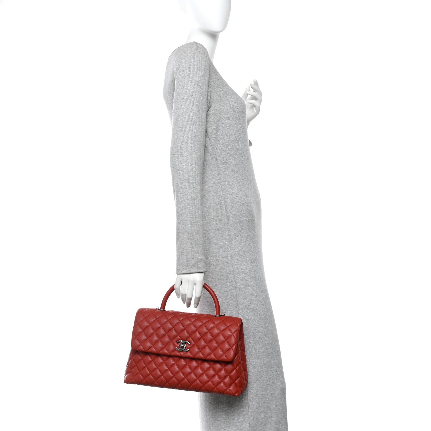 Chanel Caviar Quilted Medium Coco Handle Flap Dark Red 2 of 11