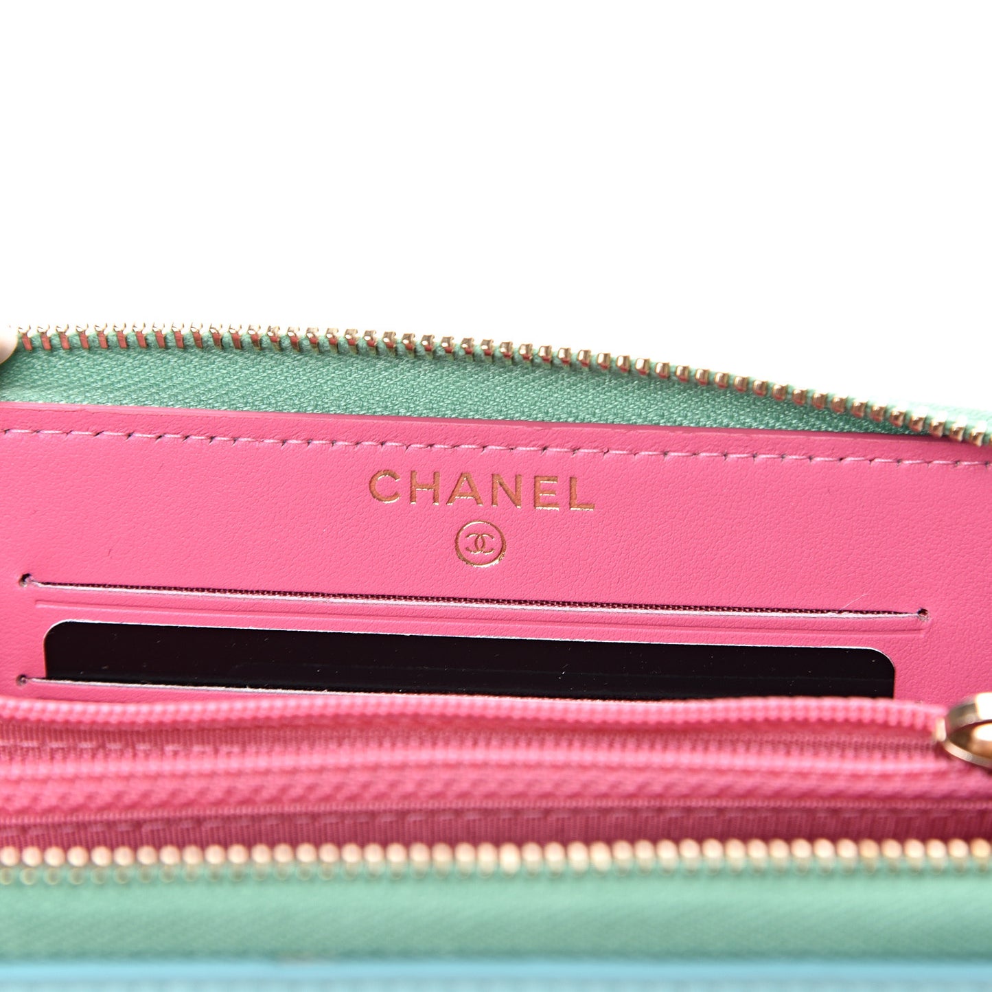 Caviar Quilted Medium Filigree Zip Around Wallet Pink Blue Green