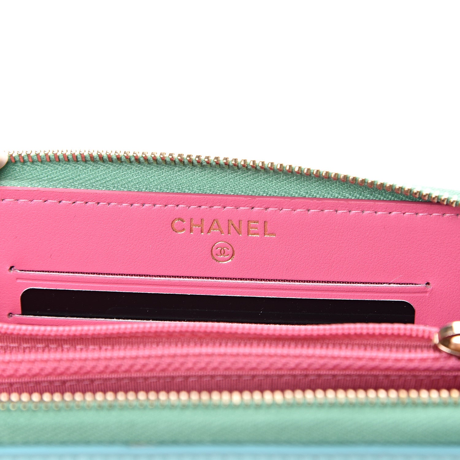 Chanel Caviar Quilted Medium Filigree Zip Around Wallet Pink Blue Green 5 of 8