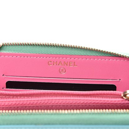 Chanel Caviar Quilted Medium Filigree Zip Around Wallet Pink Blue Green 5 of 8