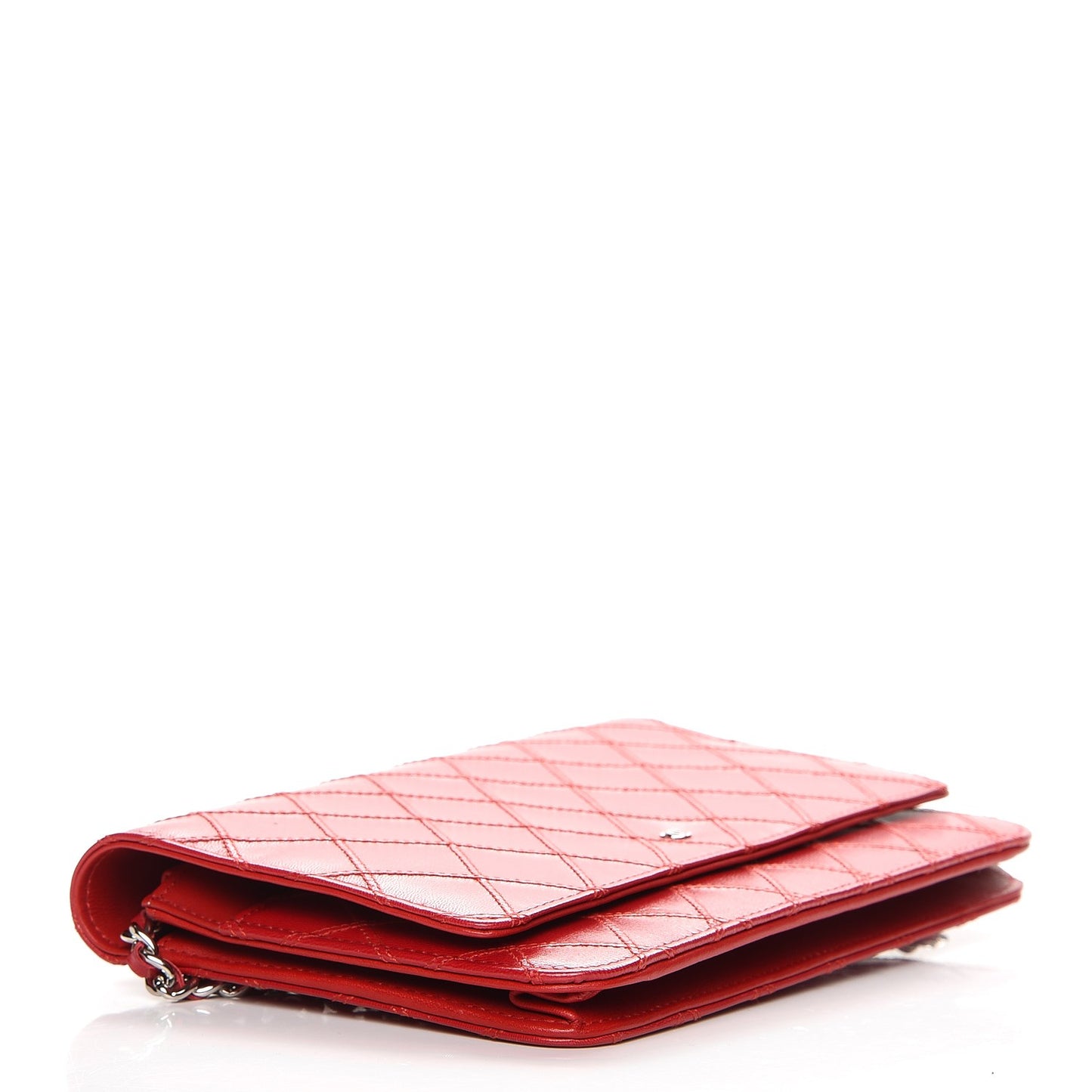 Calfskin Diamond Stitch Wallet On Chain WOC Red