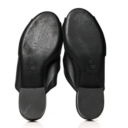 Chanel Lambskin Pearl Bow CC Flat Sandals 36 Black 5 of 9