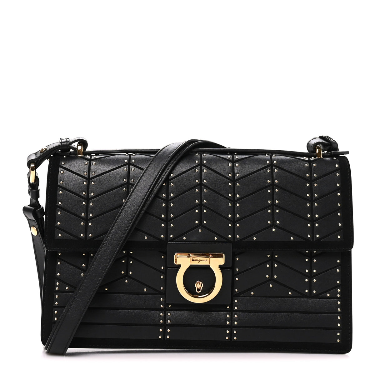 Calfskin Suede Studded Aileen Shoulder Bag Black