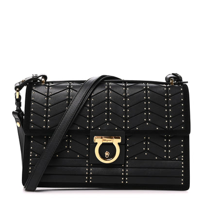 Salvatore Ferragamo Calfskin Suede Studded Aileen Shoulder Bag Black 1 of 9