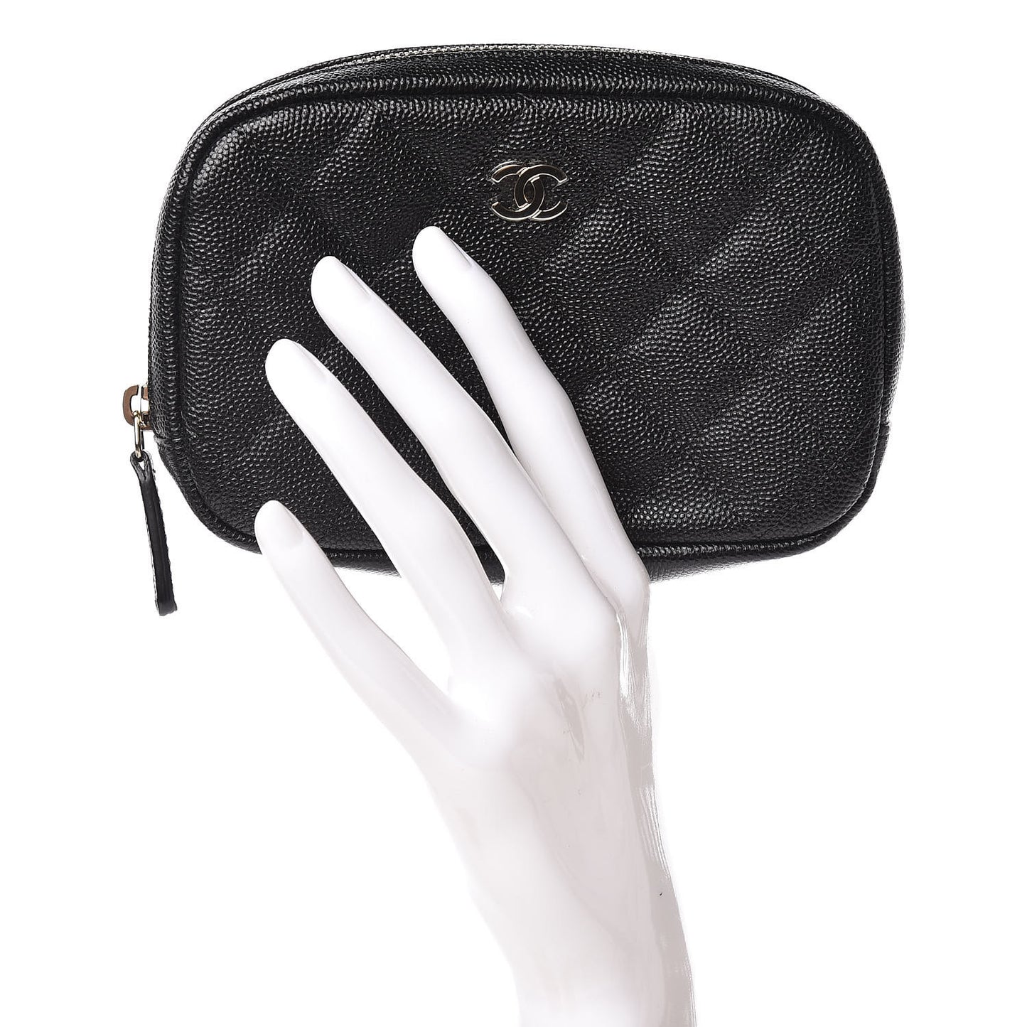 Caviar Quilted Small Curvy Pouch Cosmetic Case Black