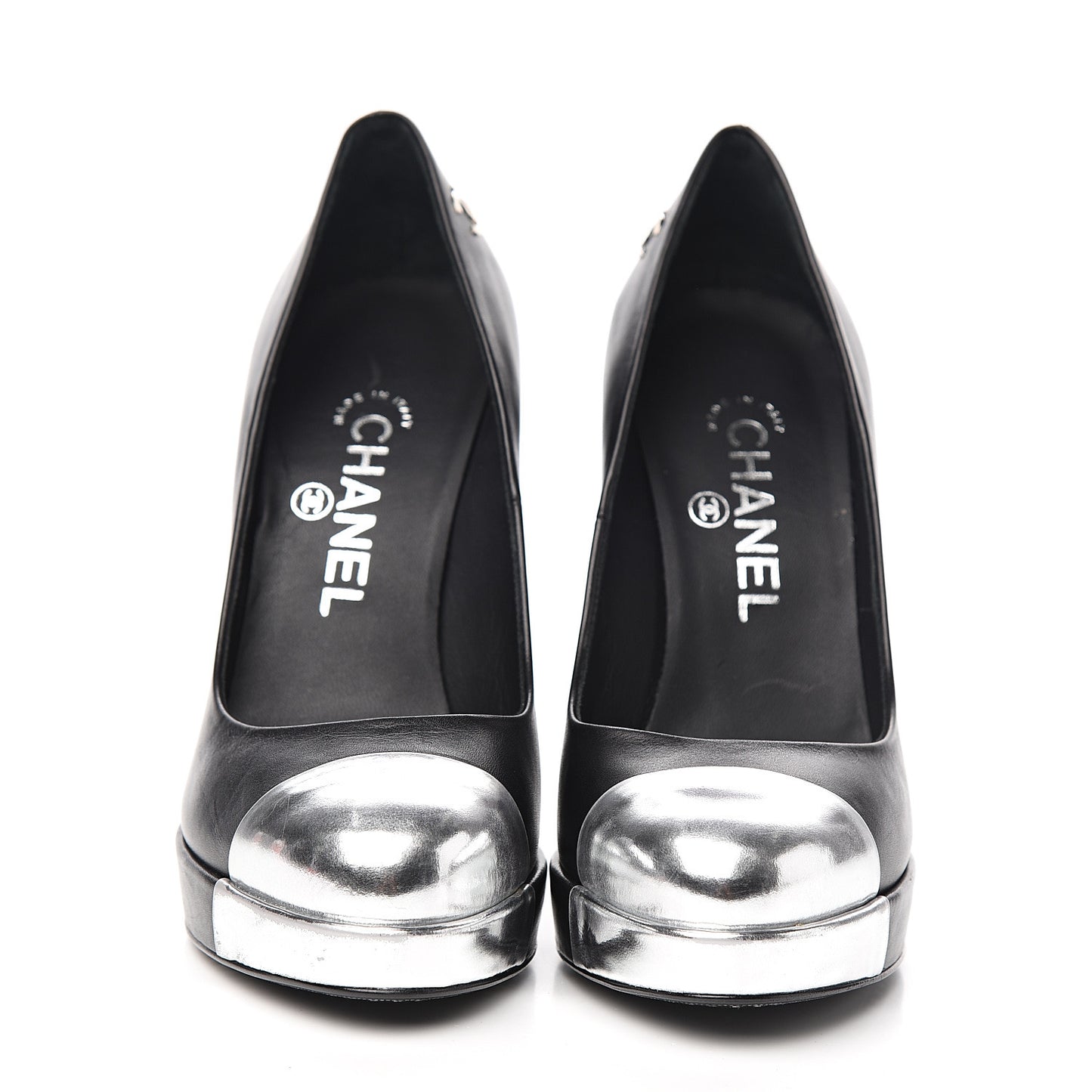 Calfskin Cap Toe CC Pumps 36.5 Black Silver