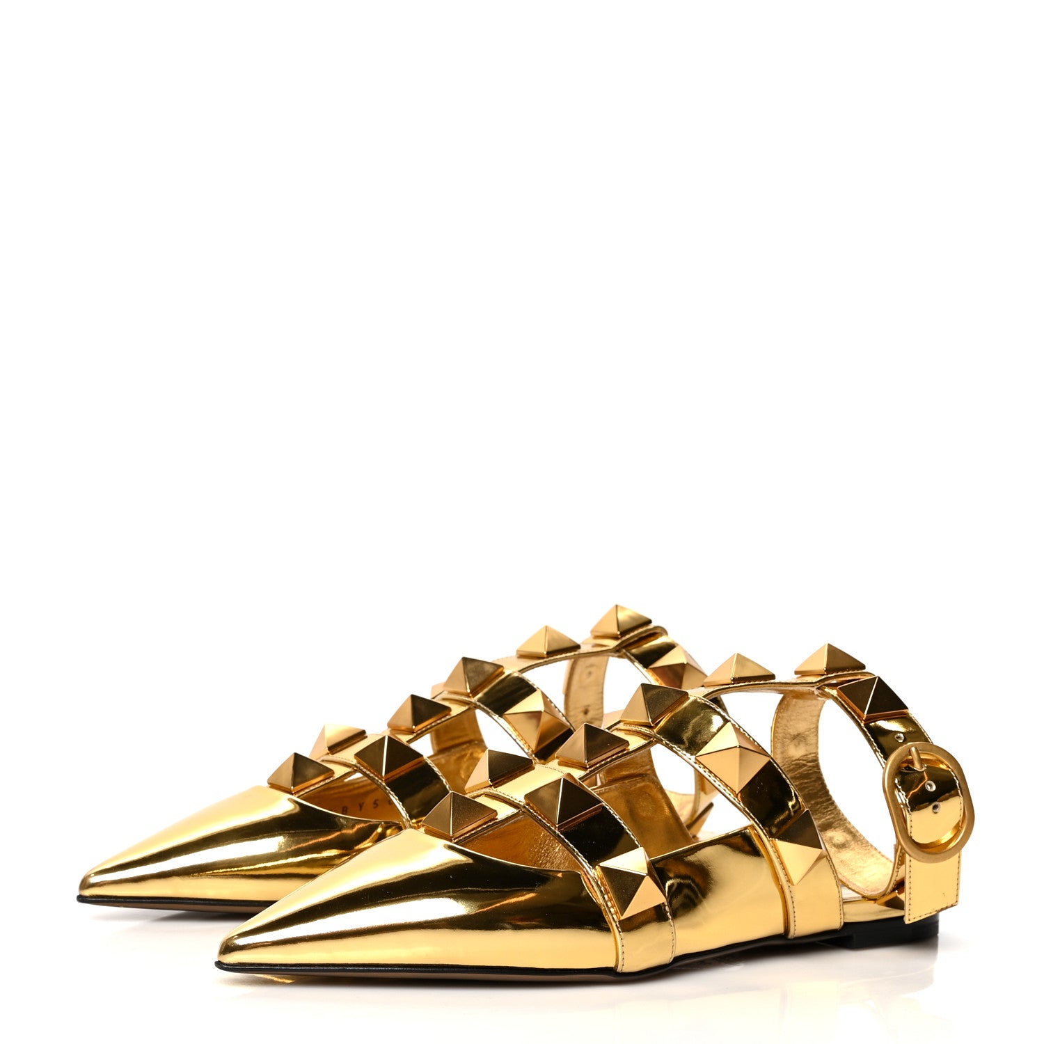 Valentino Garavani Metallic Patent Roman Stud Ankle Strap Flat Mules 38 Antique Brass 3 of 8