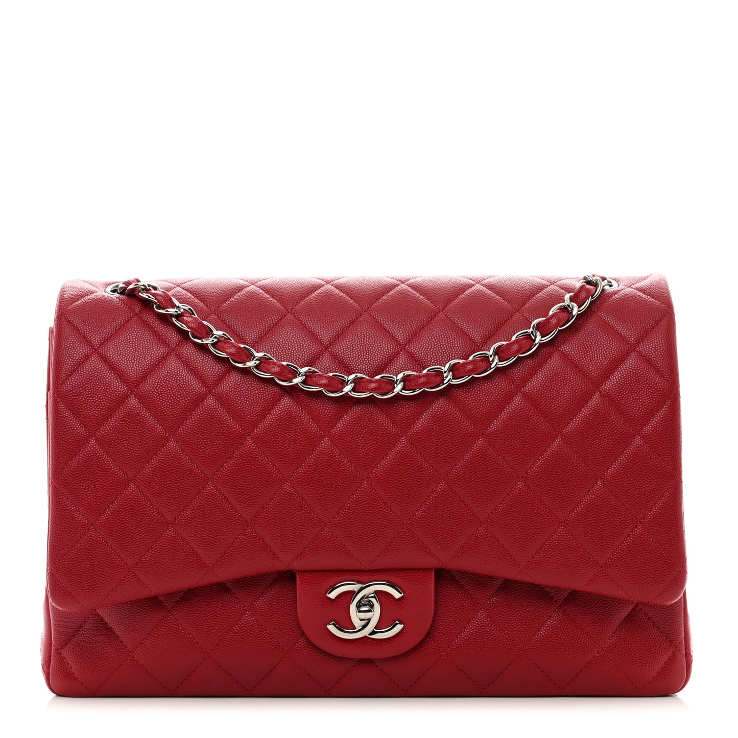 Iridescent Caviar Quilted Maxi Double Flap Red