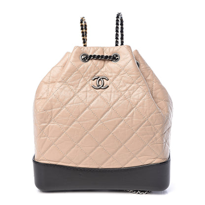 Chanel Aged Calfskin Quilted Gabrielle Backpack Beige Black 1 of 10