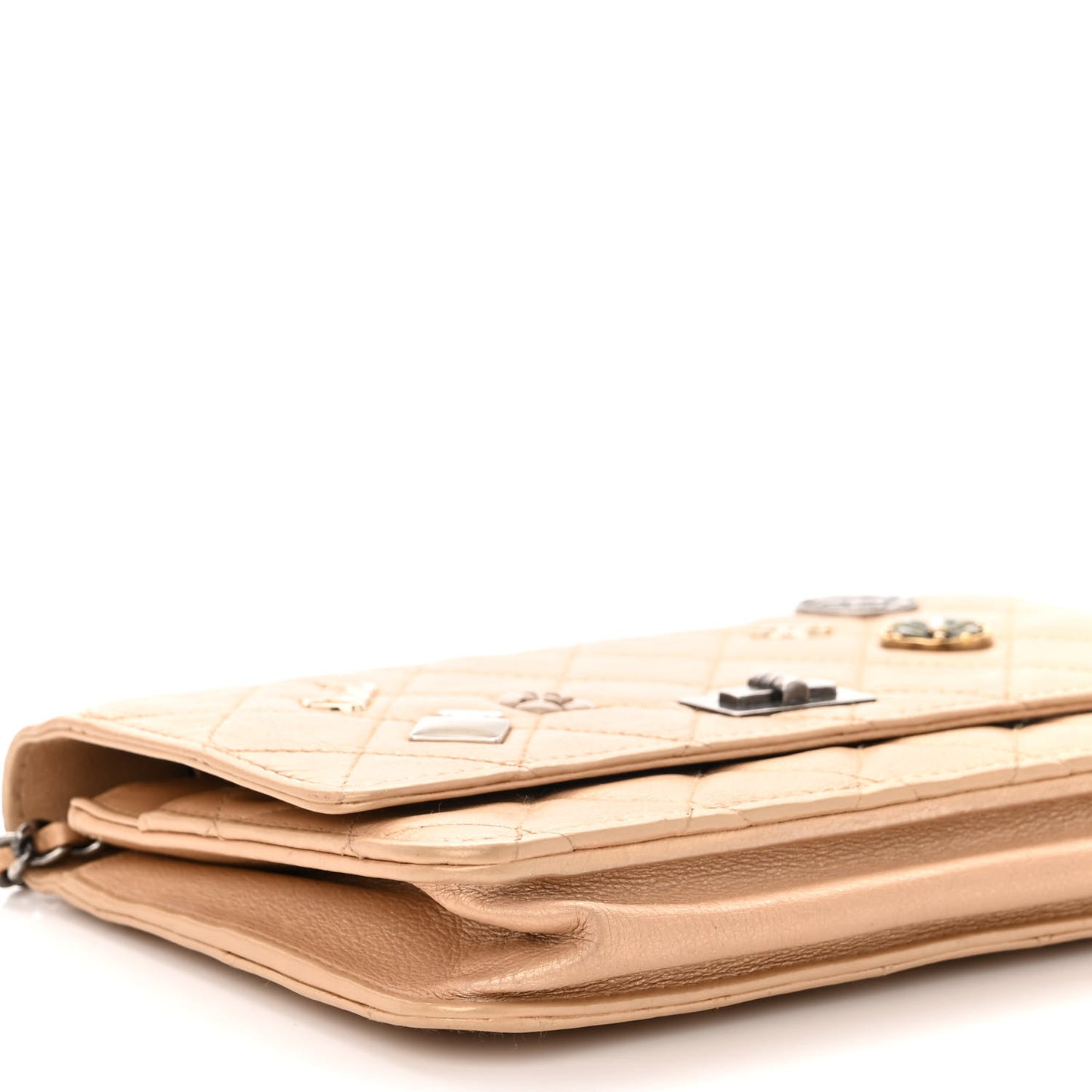 Metallic Calfskin Lucky Charms Casino 2.55 Reissue Wallet On Chain WOC Beige