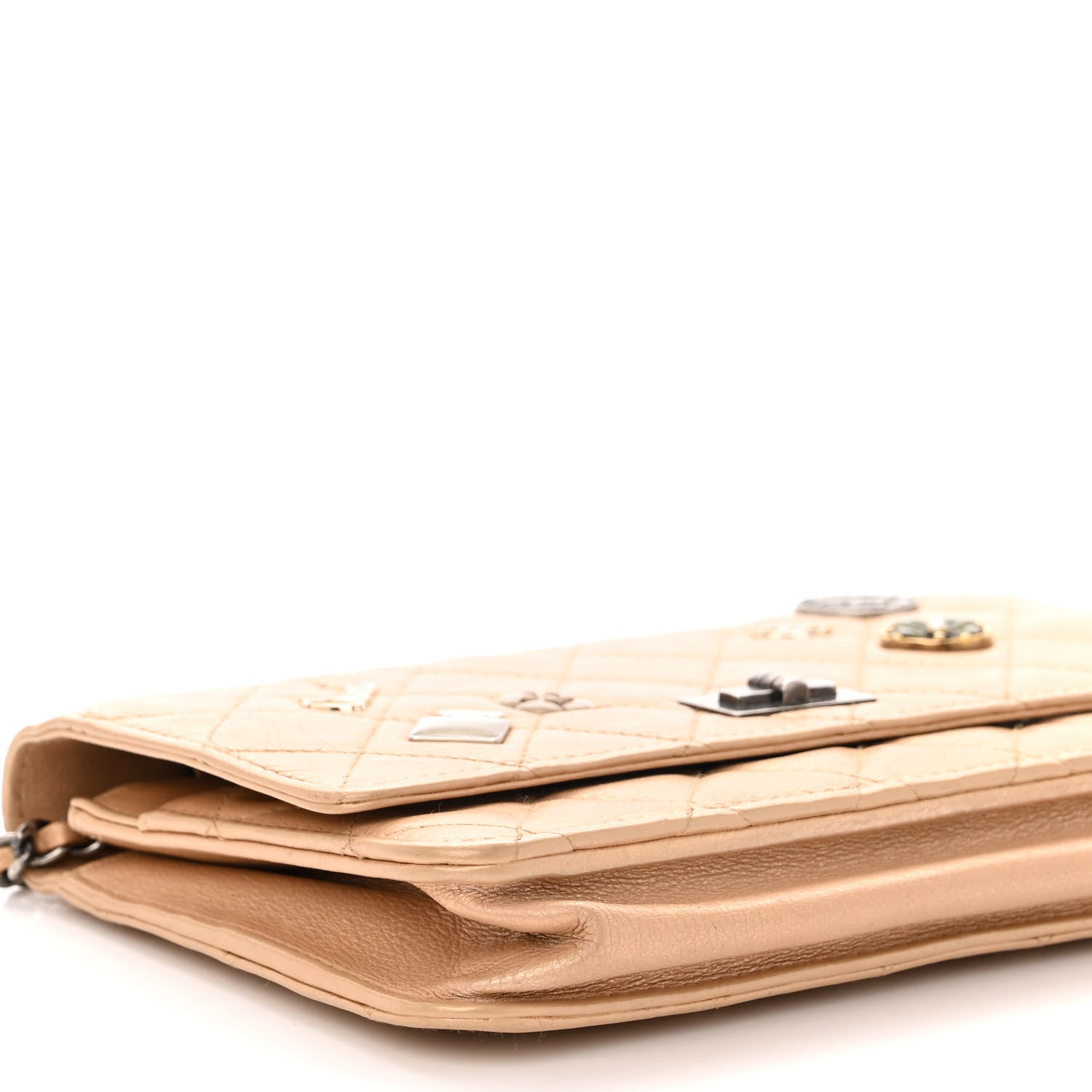 Chanel Metallic Calfskin Lucky Charms Casino 2.55 Reissue Wallet On Chain WOC Beige 8 of 10