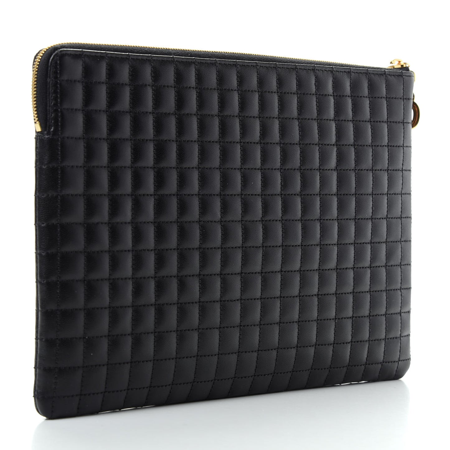 Calfskin Quilted C Charm Pouch Black