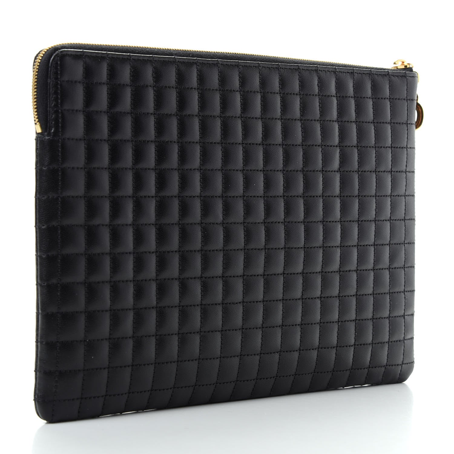 Celine Calfskin Quilted C Charm Pouch Black 3 of 7