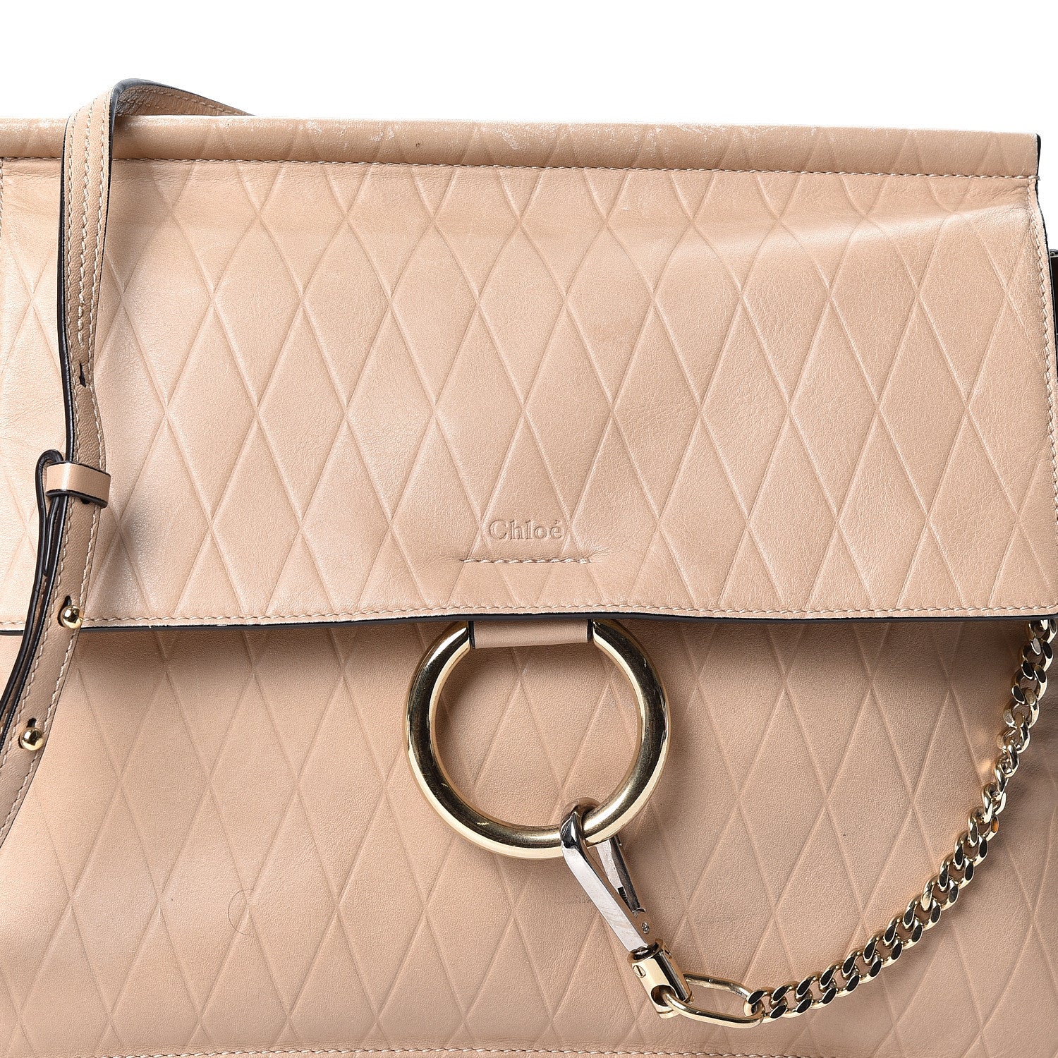 Chloe Calfskin Diamond Embossed Medium Faye Shoulder Bag Beige 6 of 9