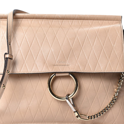 Chloe Calfskin Diamond Embossed Medium Faye Shoulder Bag Beige 6 of 9
