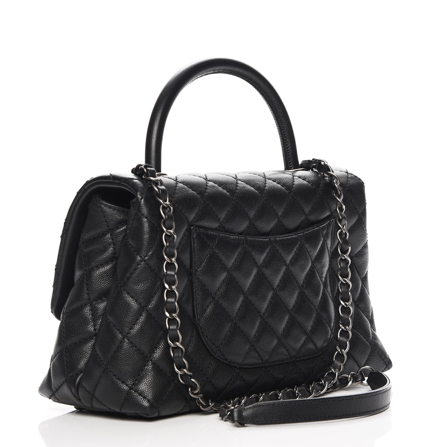 Caviar Quilted Small Coco Handle Flap Black