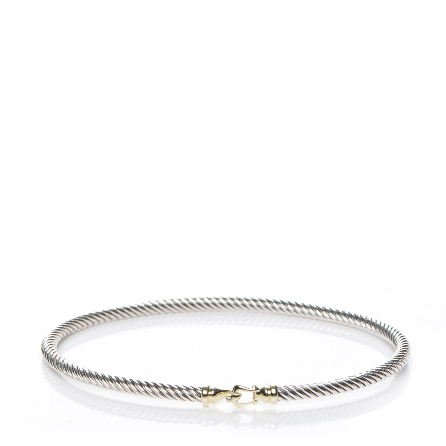 David Yurman Sterling Silver 18K Yellow Gold 3mm Cable Buckle Bracelet 1 of 5