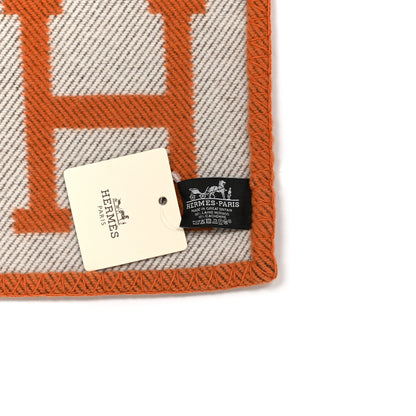 Hermes Wool Cashmere Signature Classic Avalon Blanket Ecru Potiron 3 of 3
