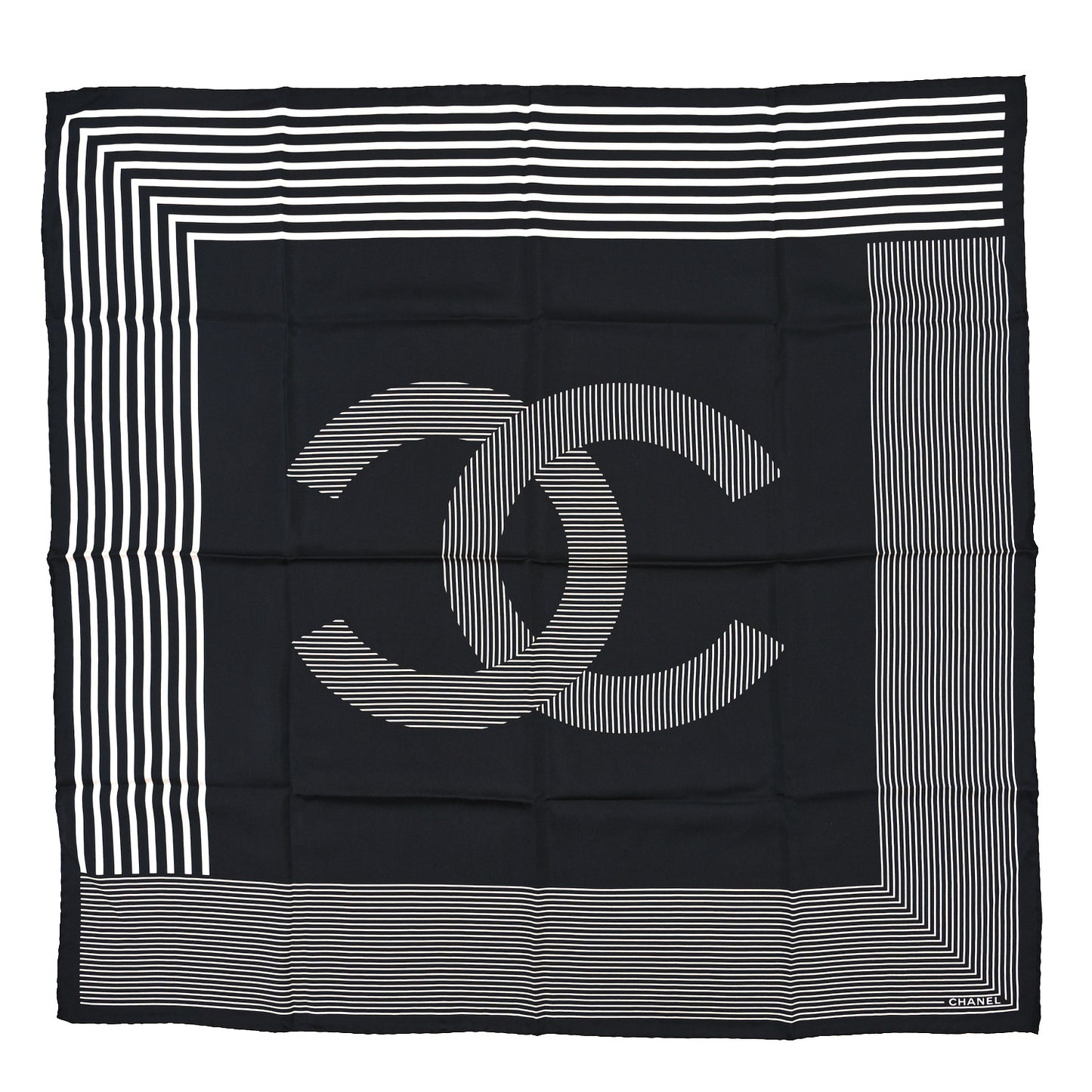Silk CC Square Scarf White Black