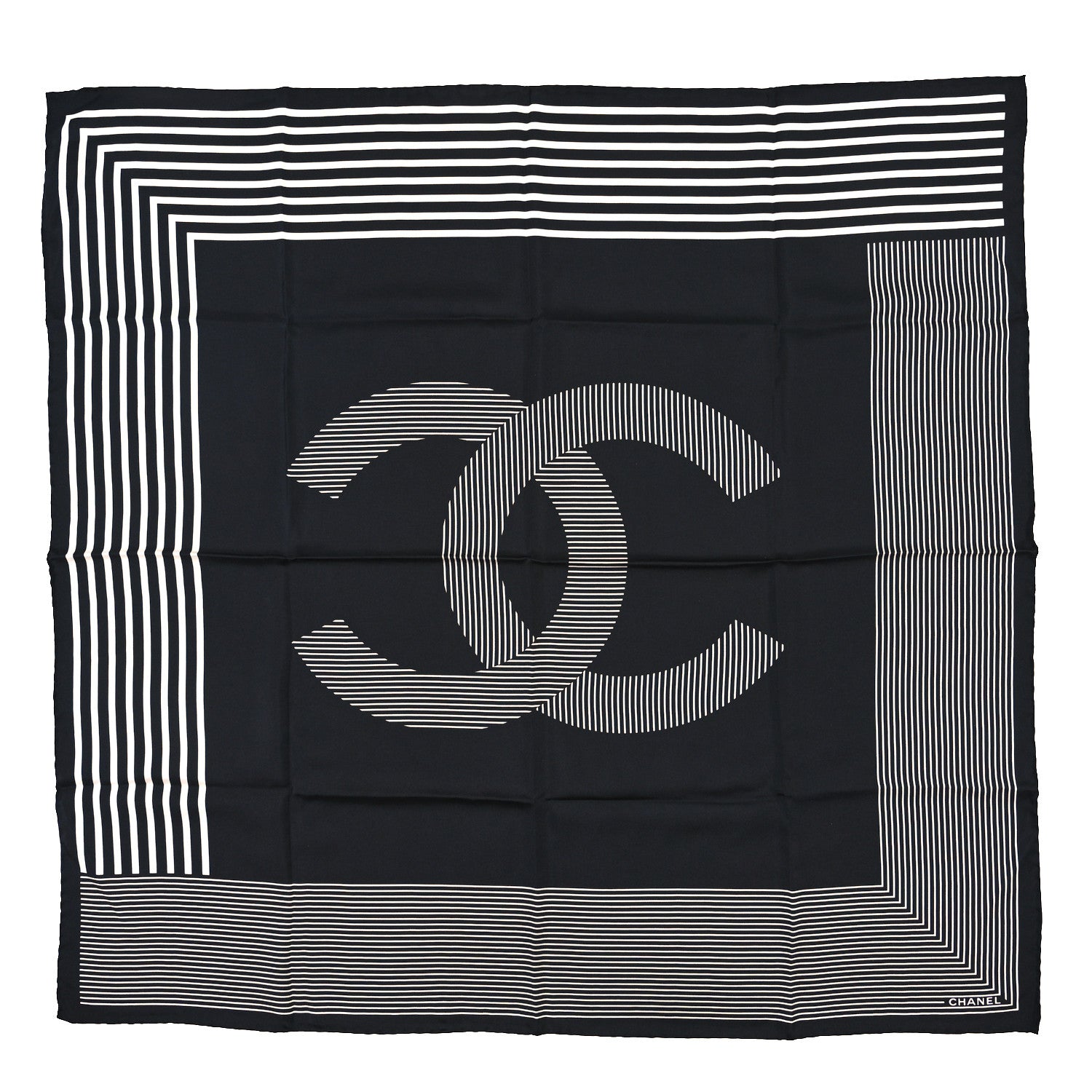 Chanel Silk CC Square Scarf White Black 1 of 3