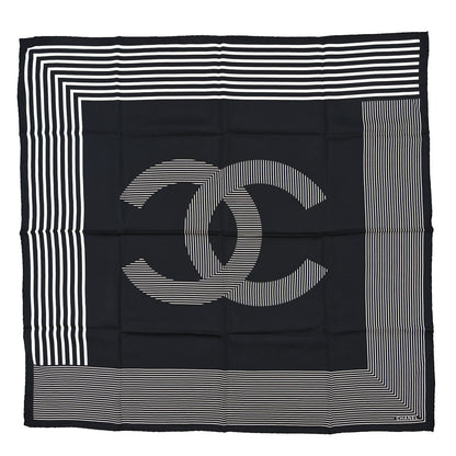 Chanel Silk CC Square Scarf White Black 1 of 3
