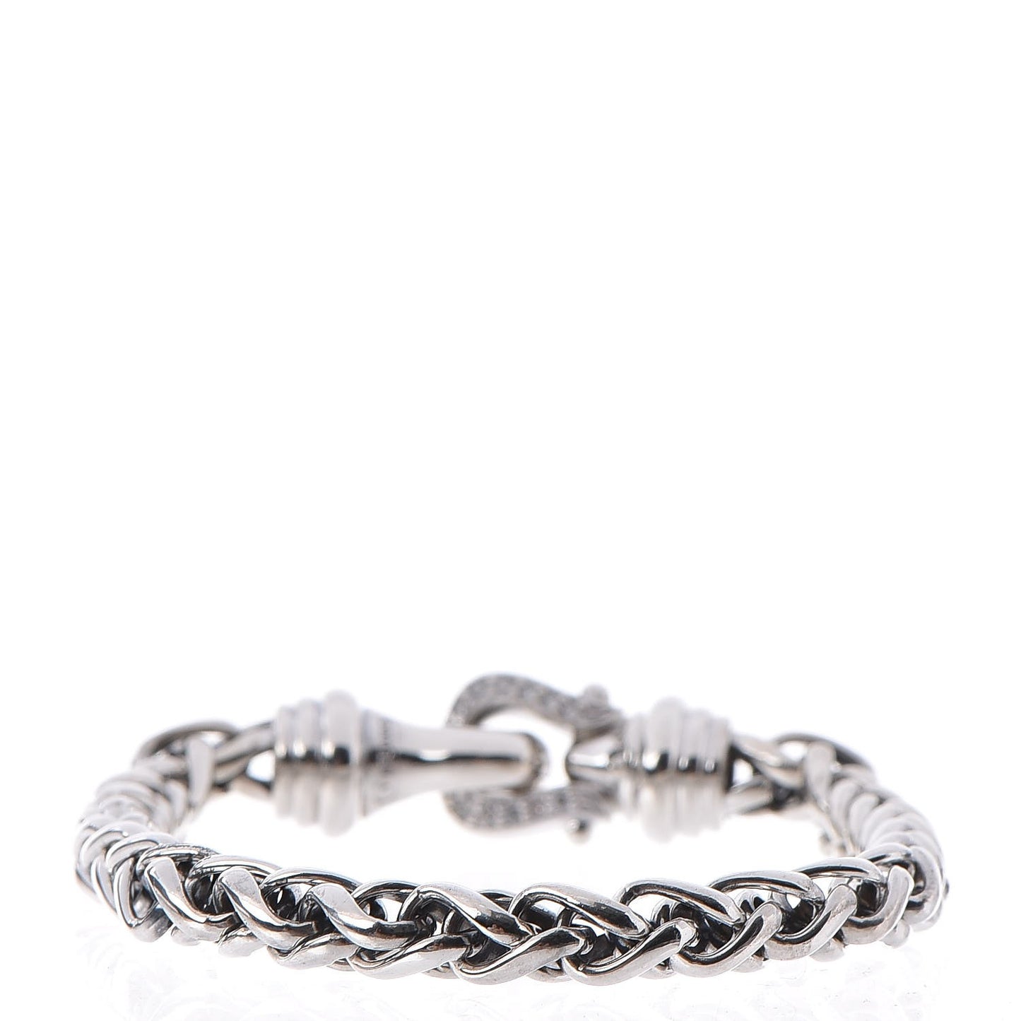 Sterling Silver Diamond 6mm Buckle Wheat Chain Bracelet