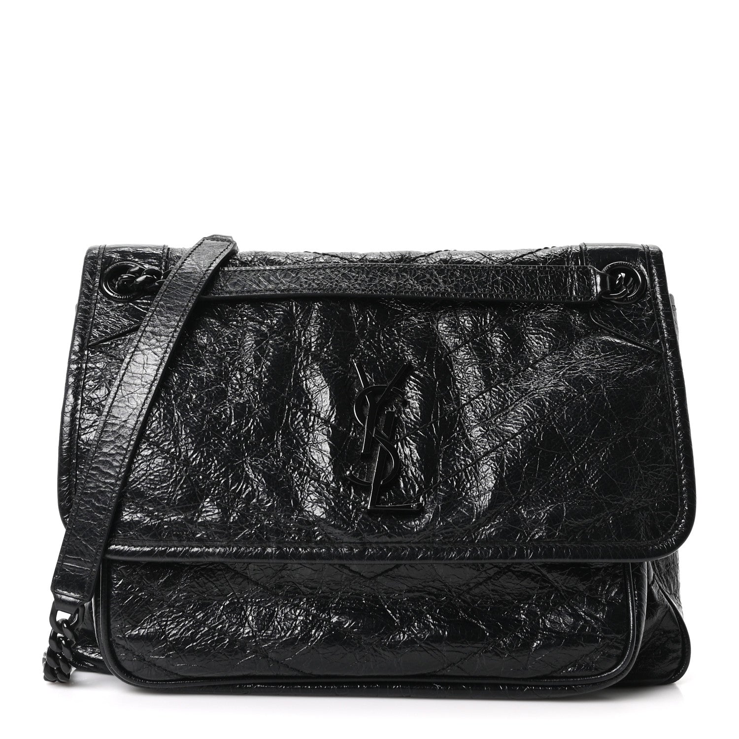 Saint Laurent Crinkled Calfskin Matelasse Monogram Medium Niki Chain Satchel Black 1 of 9