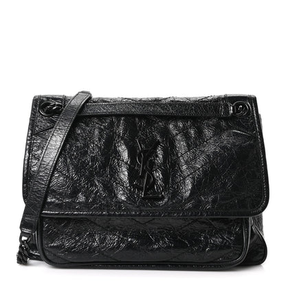 Saint Laurent Crinkled Calfskin Matelasse Monogram Medium Niki Chain Satchel Black 1 of 9