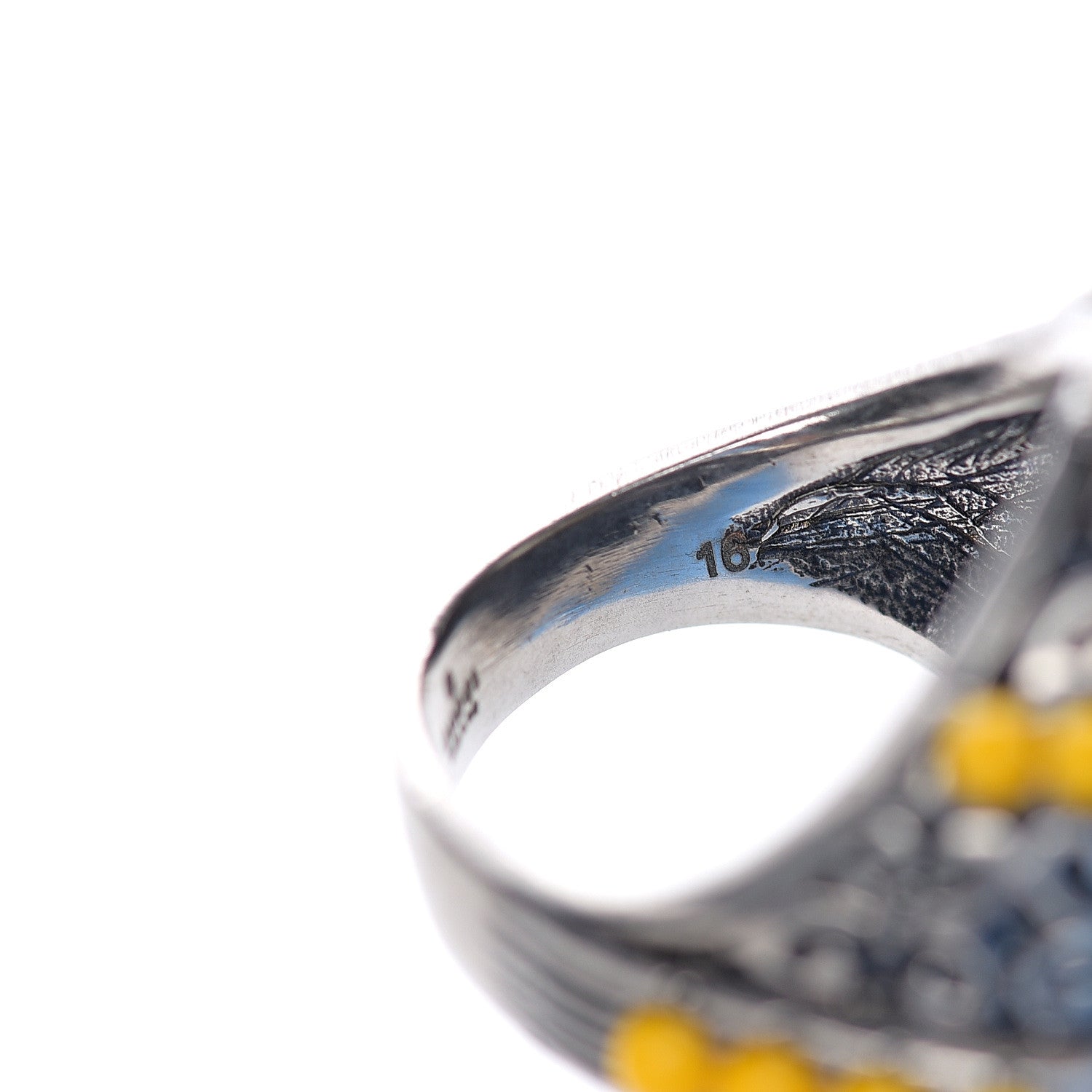 Gucci Pearl Beaded Spiked Ring 7.5 Silver Yellow 6 of 6