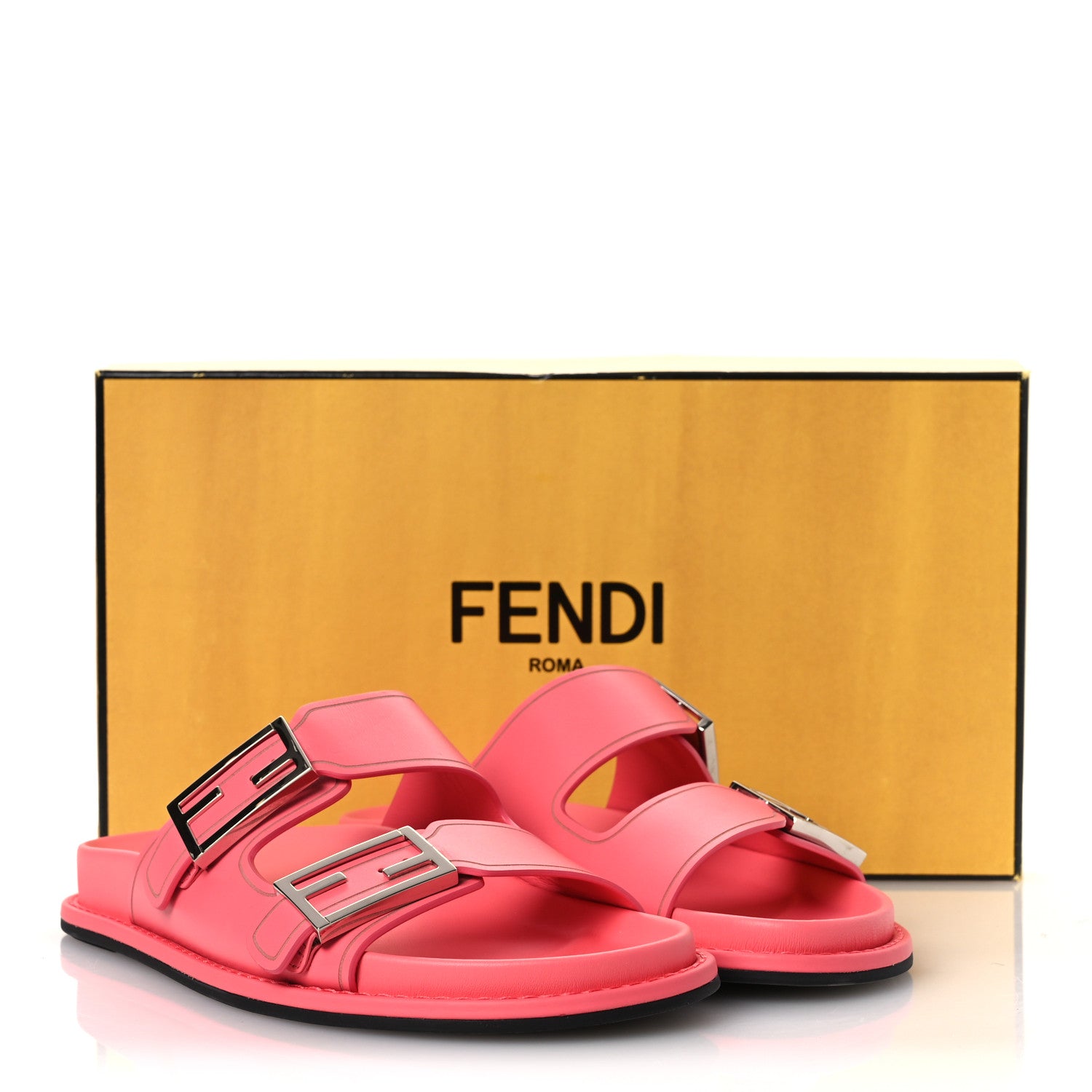 Fendi Vitello Fendi Feel Buckled Slide Sandals 38 Pink Dalia