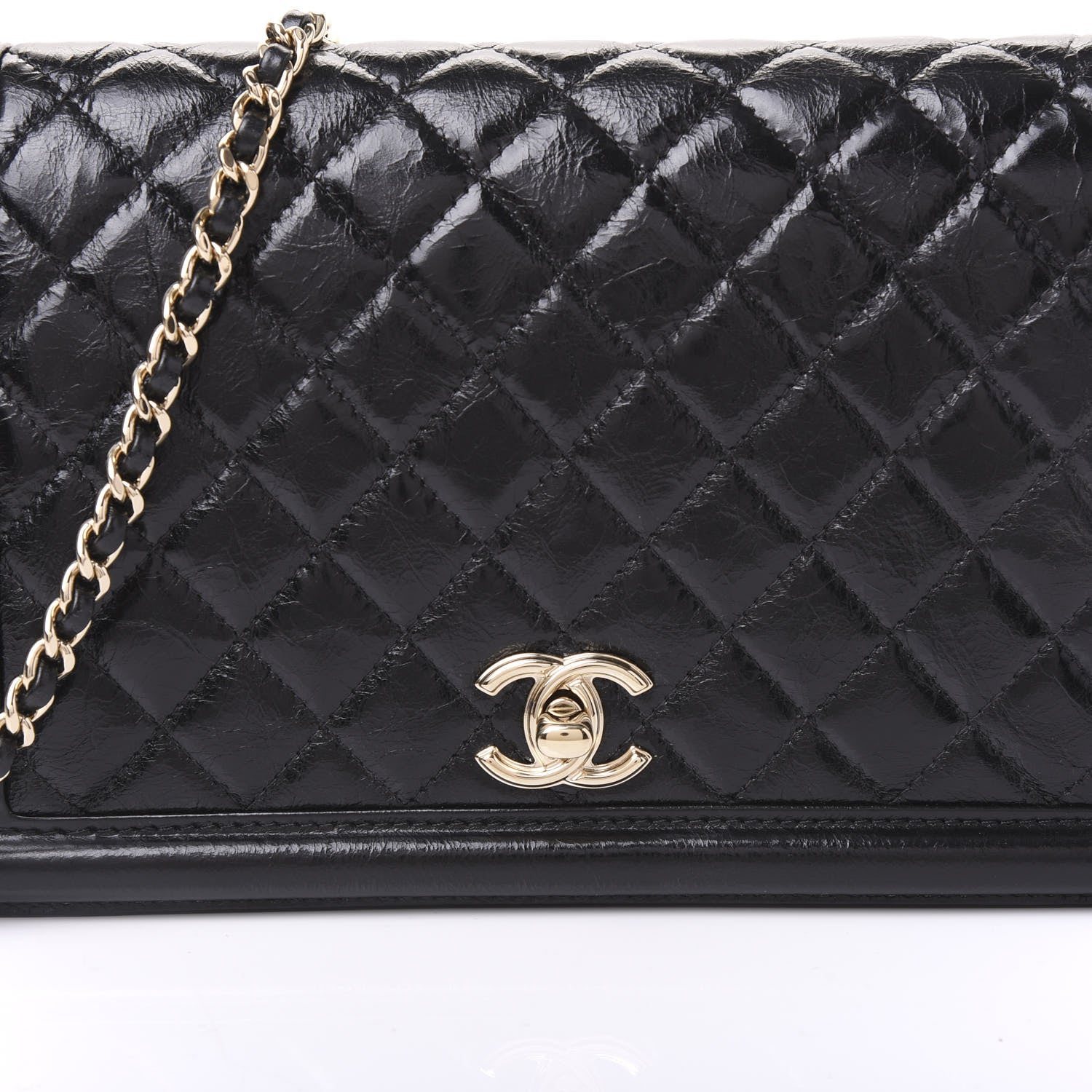Chanel Glazed Crackled Calfskin Wallet On Chain WOC Black 10 of 11