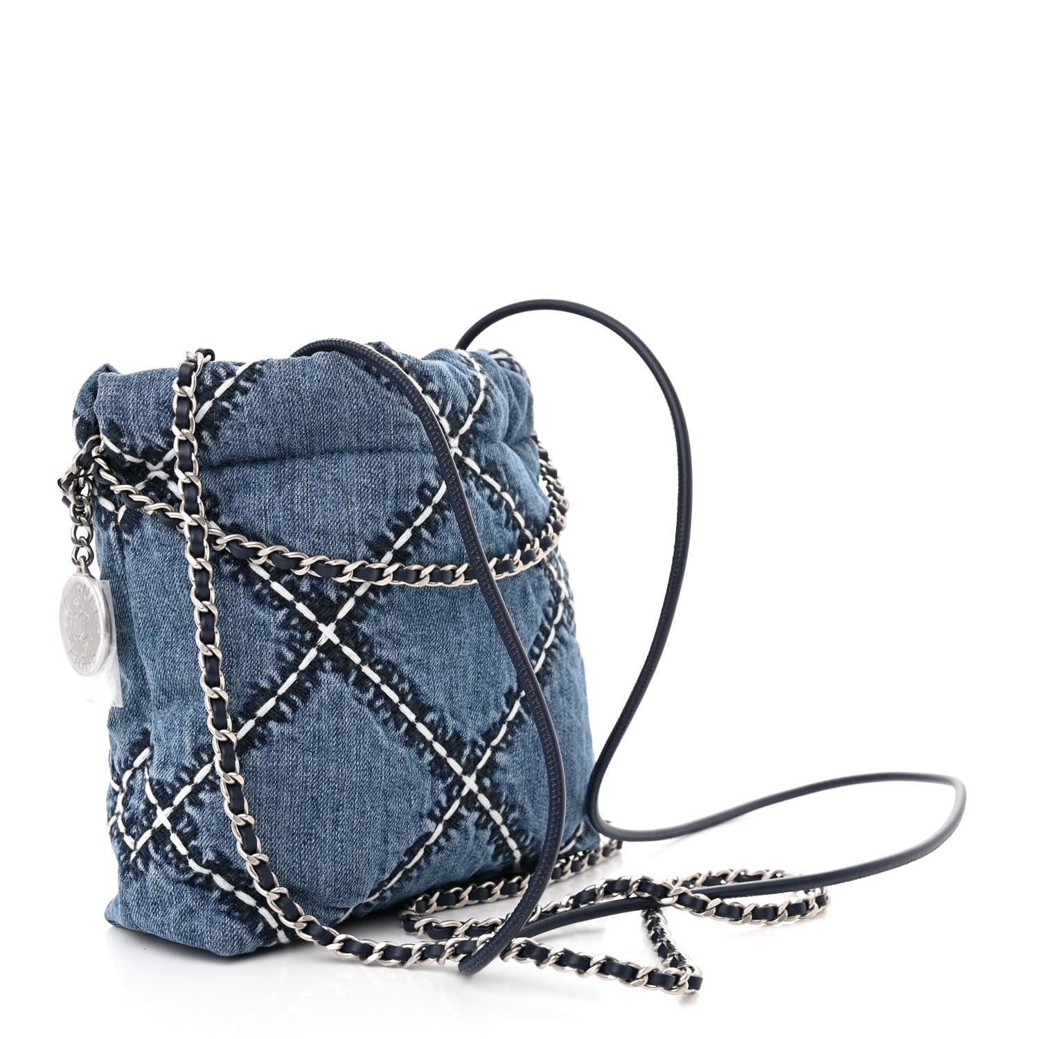 Chanel Denim Stitched Quilted Mini Chanel 22 Blue 3 of 11