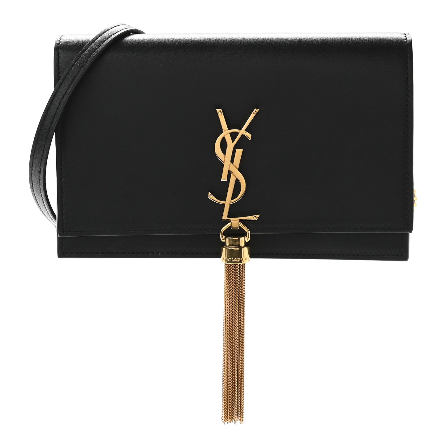 Smooth Calfskin Classic Monogram Kate Tassel Chain Wallet Black