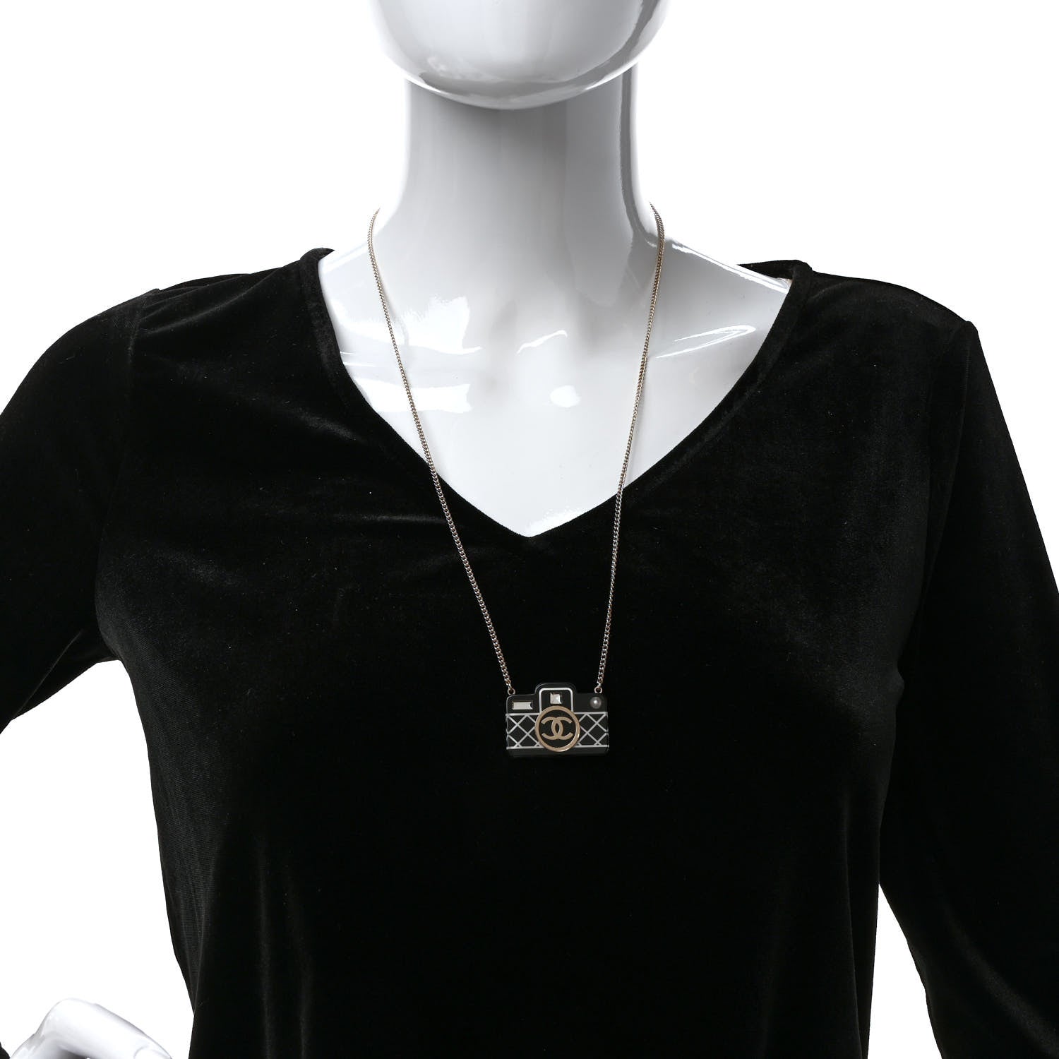 Chanel Resin Camera CC Necklace Black Gold 2 of 5