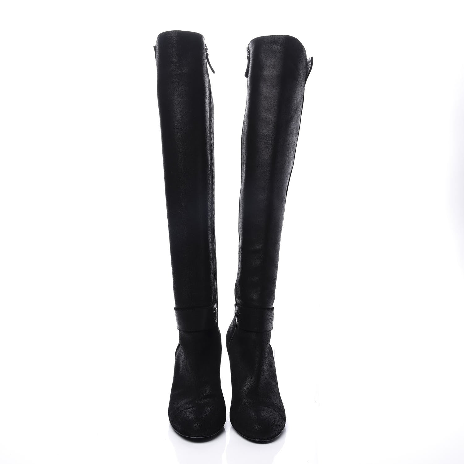 Chanel Suede Calfskin CC Knee High Boots 38 Black 3 of 10