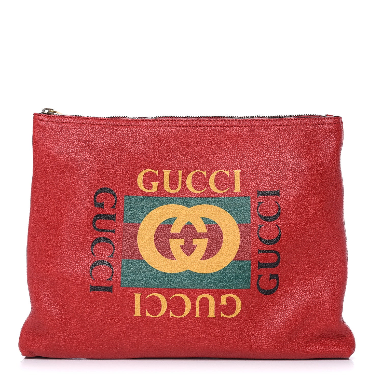 Gucci Pebbled Calfskin Medium Logo Portfolio Clutch Hibiscus Red 1 of 9