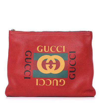 Gucci Pebbled Calfskin Medium Logo Portfolio Clutch Hibiscus Red 1 of 9