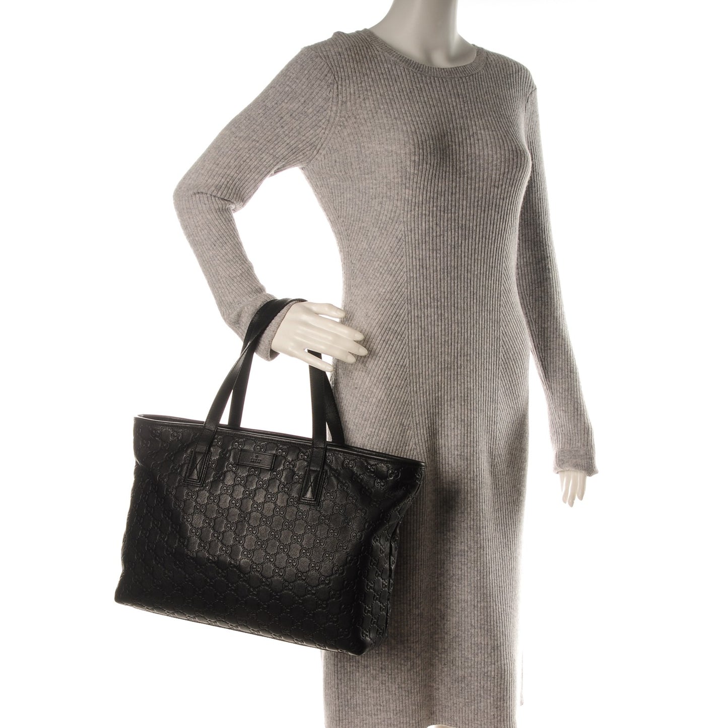 Guccissima Medium Zippered Shopping Tote Black
