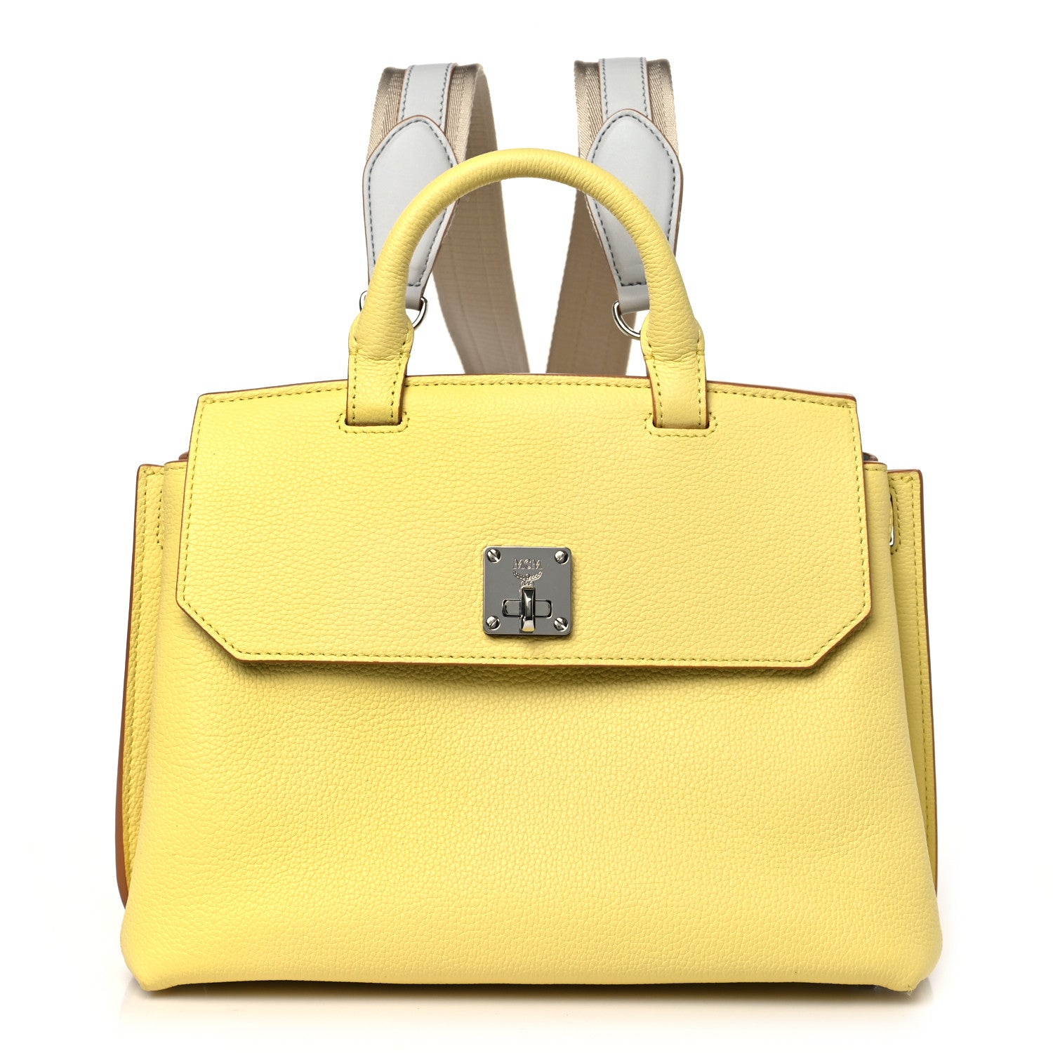 MCM Grained Calfskin Medium Milla Convertible Backpack Custard Yellow 1 of 8