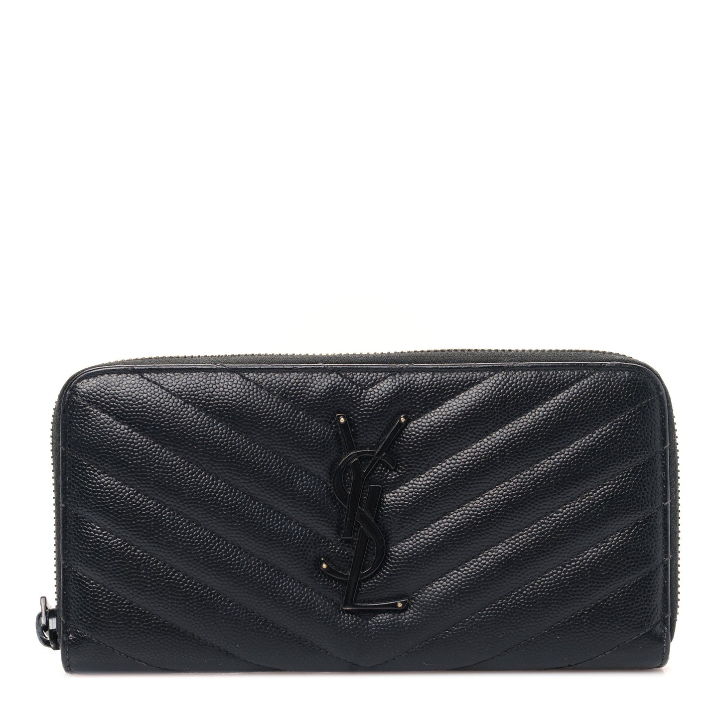Grain De Poudre Matelasse Chevron Monogram Monochrome Zip Around Wallet Black