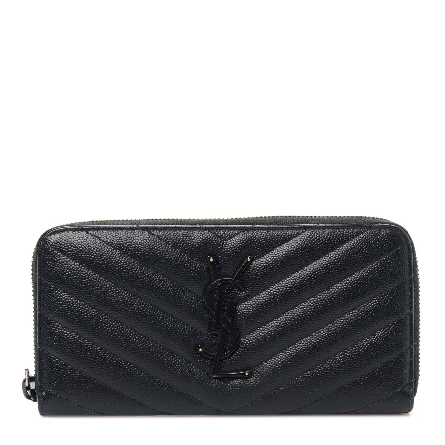 Saint Laurent Grain De Poudre Matelasse Chevron Monogram Monochrome Zip Around Wallet Black 1 of 9