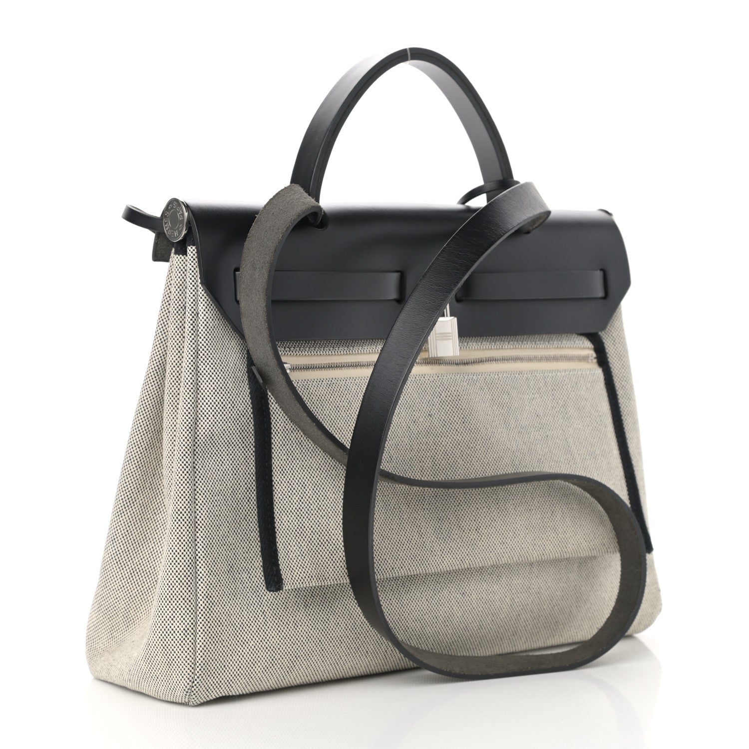 Hermes Vache Hunter Toile H Pegase Pop Herbag Zip Retourne 31 PM Bleu Indigo Ecru Black 4 of 12