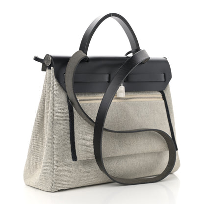 Hermes Vache Hunter Toile H Pegase Pop Herbag Zip Retourne 31 PM Bleu Indigo Ecru Black 4 of 12