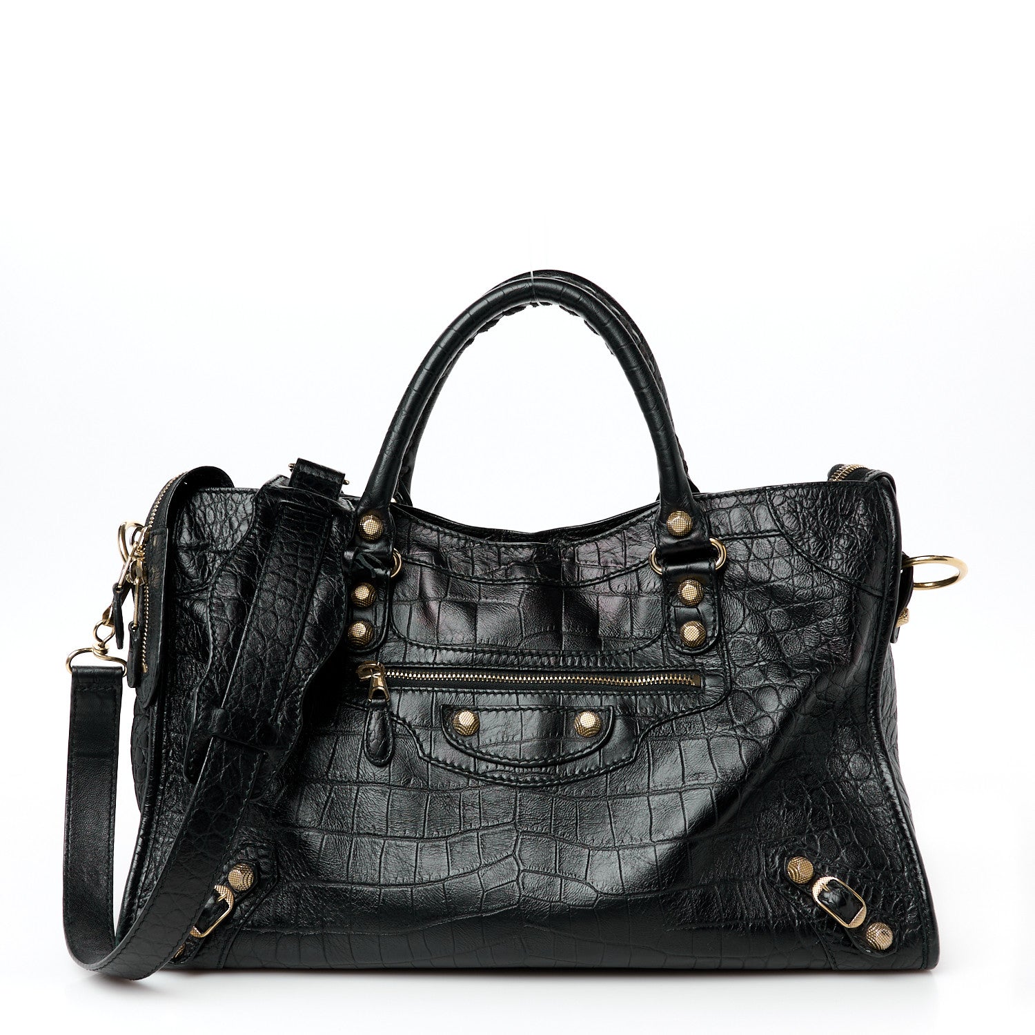 Balenciaga Calfskin Crocodile Embossed Giant 12 Gold Hardware City Black 3 of 12