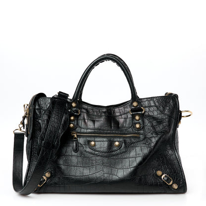 Balenciaga Calfskin Crocodile Embossed Giant 12 Gold Hardware City Black 3 of 12