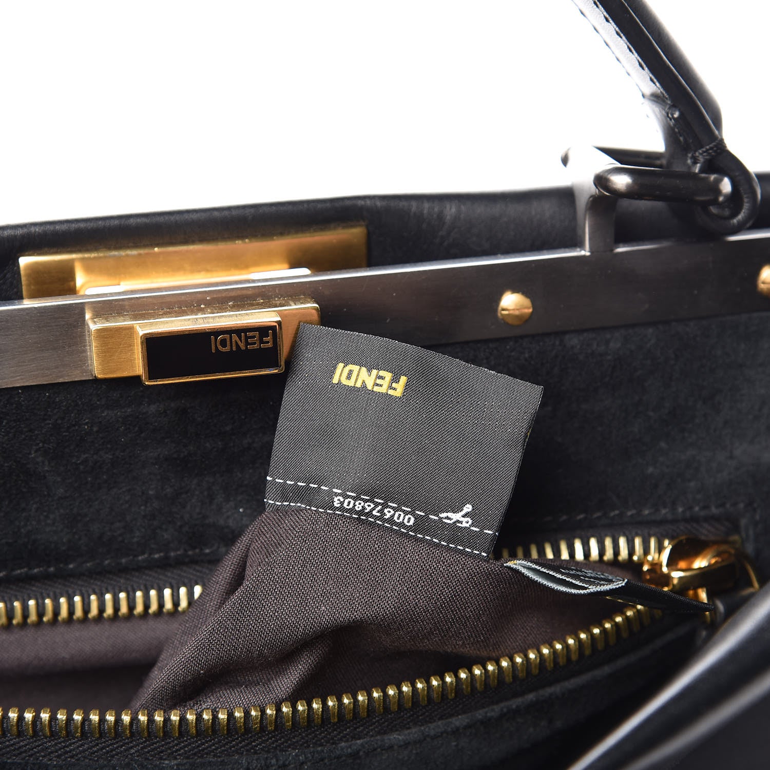 Fendi Vitello Suede Medium Peekaboo Iconic Satchel Black 8 of 14