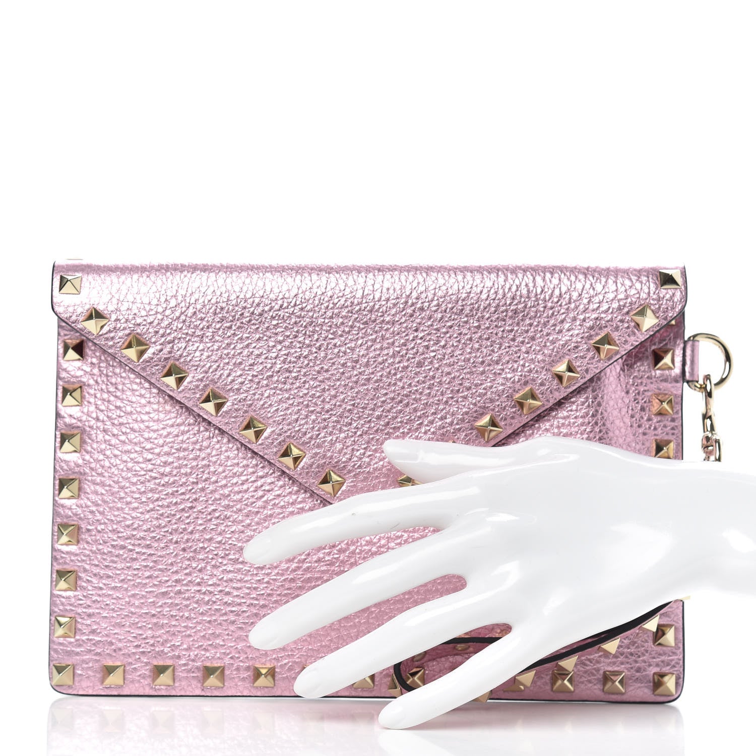 Valentino Garavani Metallic Pebbled Calfskin Medium Rockstud Envelope Flat Wristlet Pouch Giacinto 2 of 9